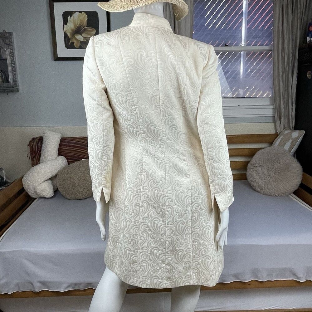 Tahari Arthur S. Levine 2 Piece Brocade Coat Dress Set Women's 12 Ivory Wedding - Picture 5 of 16